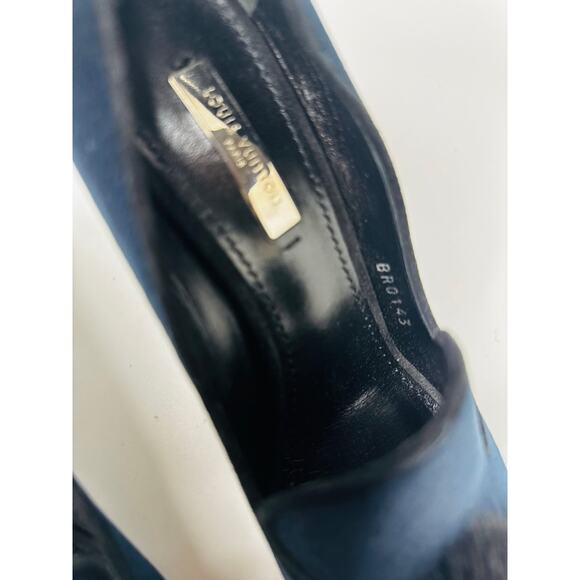 Louis Vuitton Black Blue Nuit Frill Mink Pompom Pumps Heels Size 35.5 Runway - Picture 3 of 12